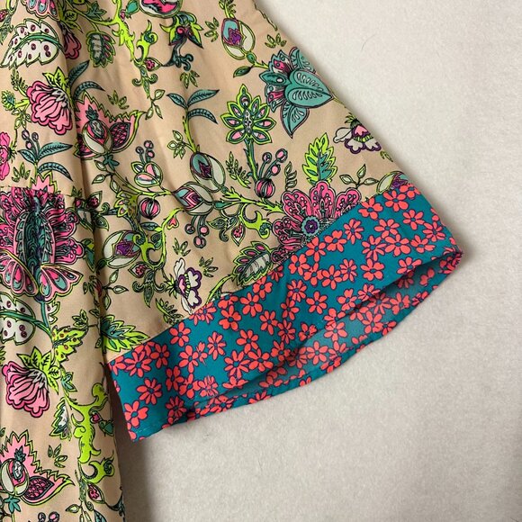 Uncle Frank dress sz XL multicolored bright flared sleeve deep back V floral - Picture 2 of 7